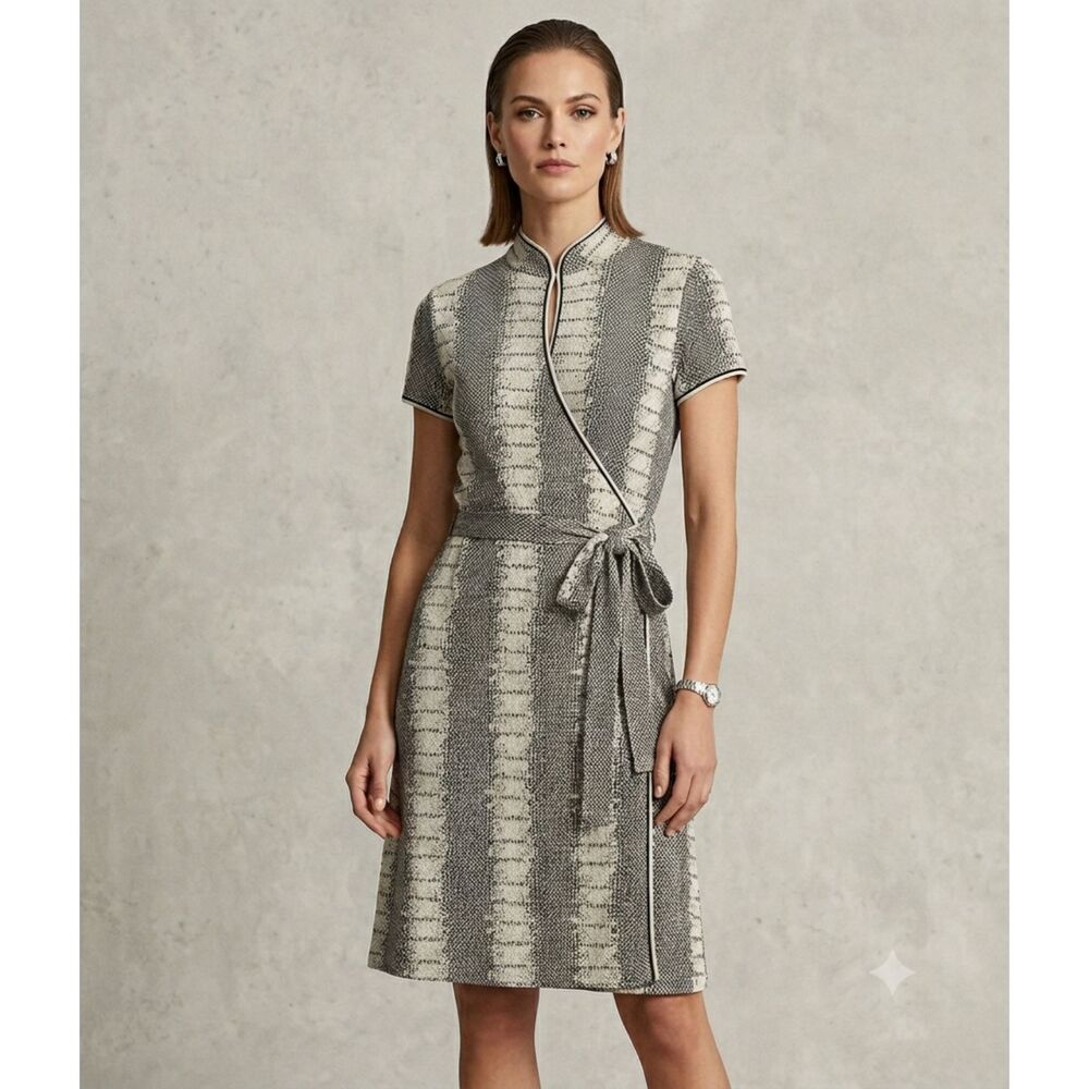 Vintage Vivienne Tam Silk Blend Slinky Jersey Knit Wrap Dress in Snakeskin Print
